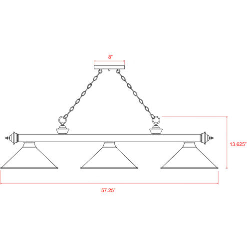 Cordon 3 Light 57.25 inch Rubbed Brass Billiard Ceiling Light in Smoke Acrylic
