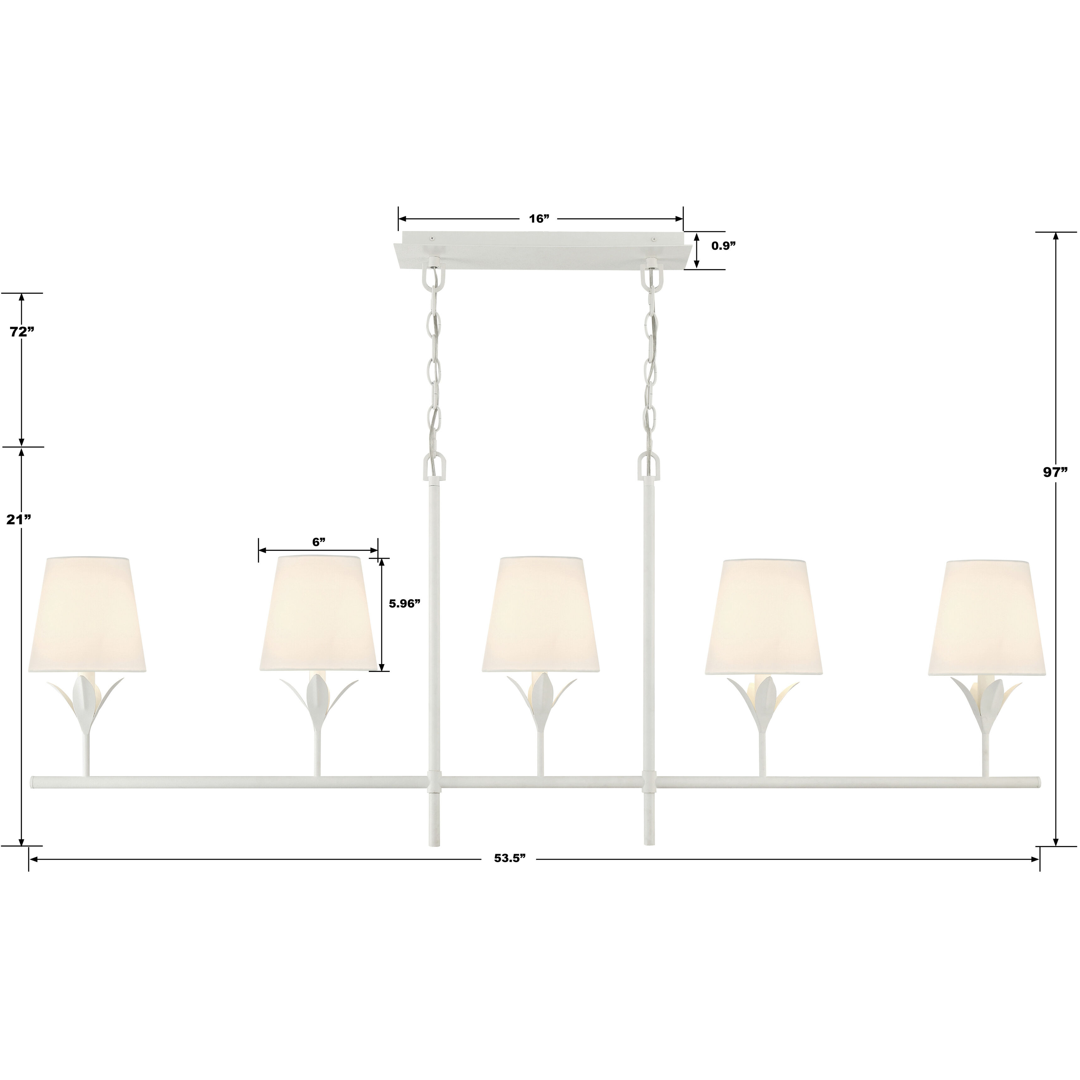 Broche 5 Light 53.5 inch Matte White Linear Chandelier Ceiling Light