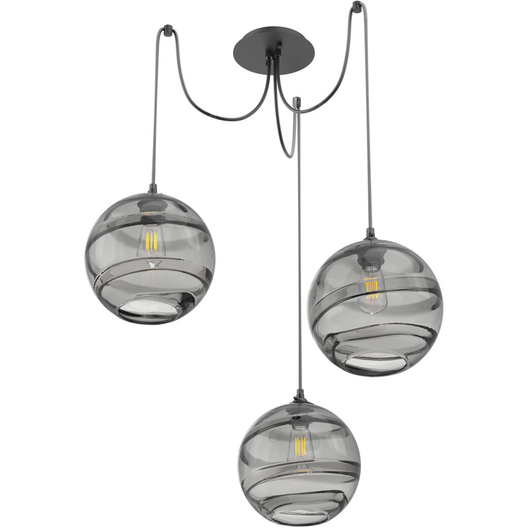 Terra 3 Light 18 inch Gilded Brass Swag Multi Pendant Ceiling Light in Smoke Optic