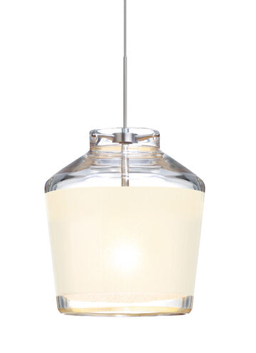 Pica 6 1 Light Satin Nickel Pendant Ceiling Light in Halogen, White Sand Glass