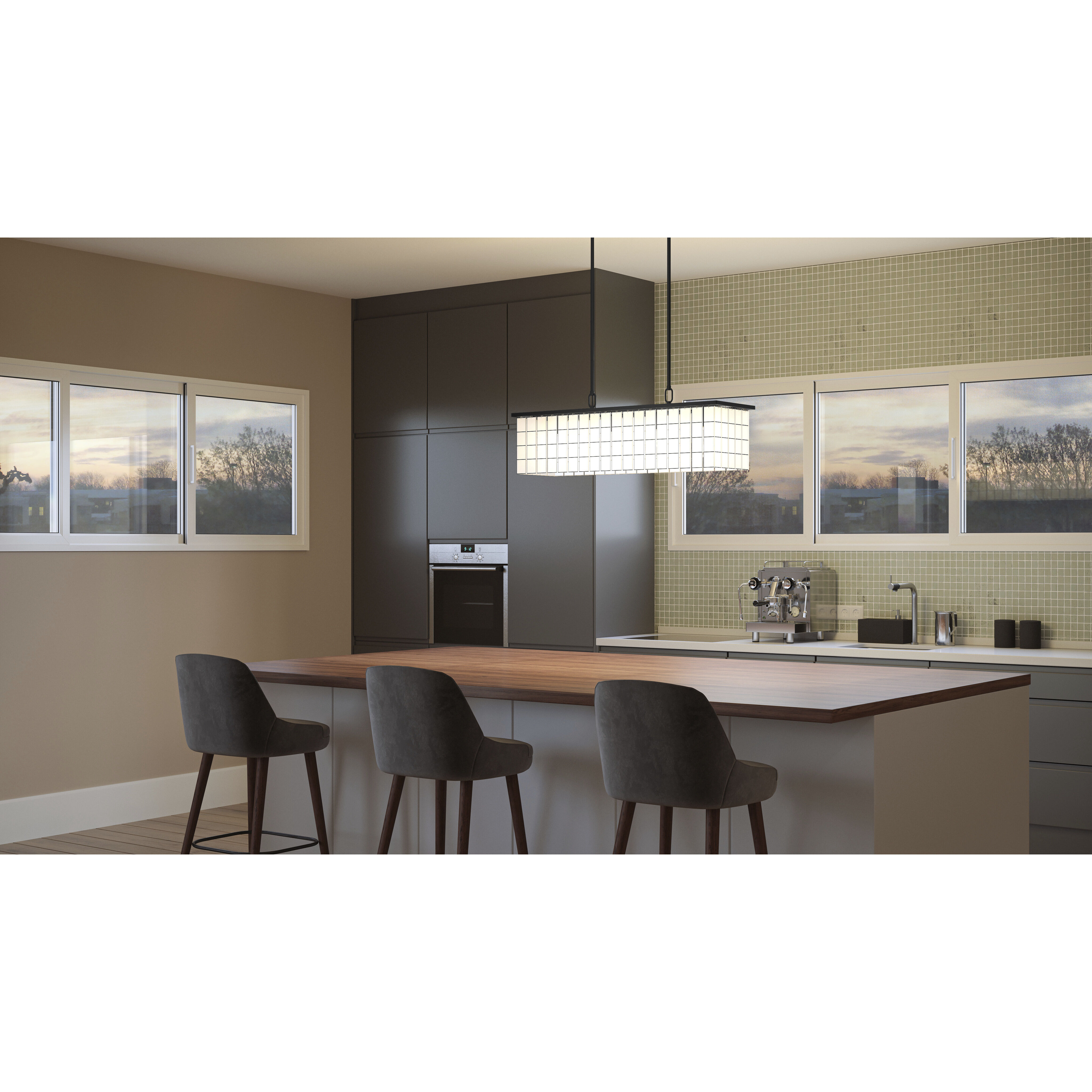 Seigler 4 Light 34 inch Matte Black Island Light Ceiling Light in Etched Glass