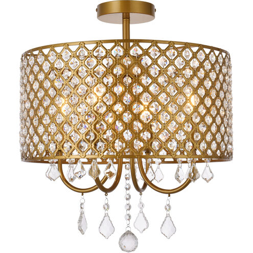 Elise 4 Light 17 inch Brass Flush Mount Ceiling Light