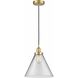 Edison Cone LED 12 inch Satin Gold Mini Pendant Ceiling Light in Clear Glass