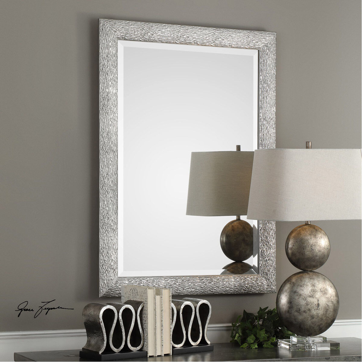 Mossley 42 X 30 inch Metallic Silver with Light Gray Wash Wall Mirror