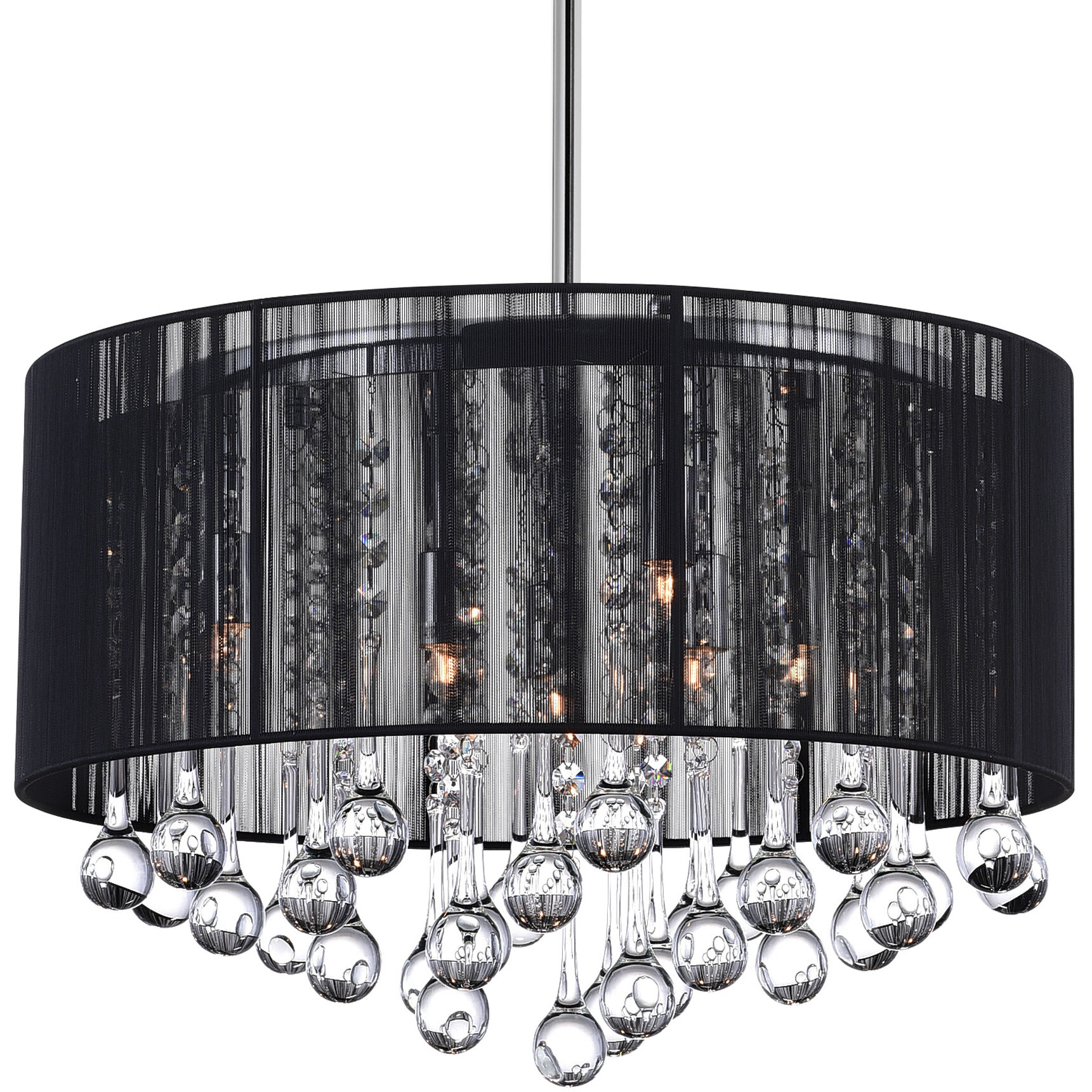 Water Drop 6 Light 18 inch Chrome Drum Shade Chandelier Ceiling Light in Black