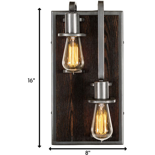 Lofty 2 Light 8 inch Steel and Faux Zebrawood Wall Sconce Wall Light in Right