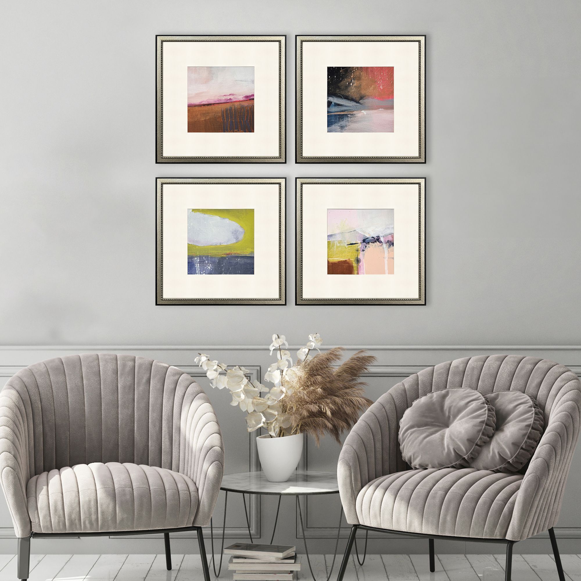 Composition in Copper Blue and Pink and Purple and Rust Framed Art