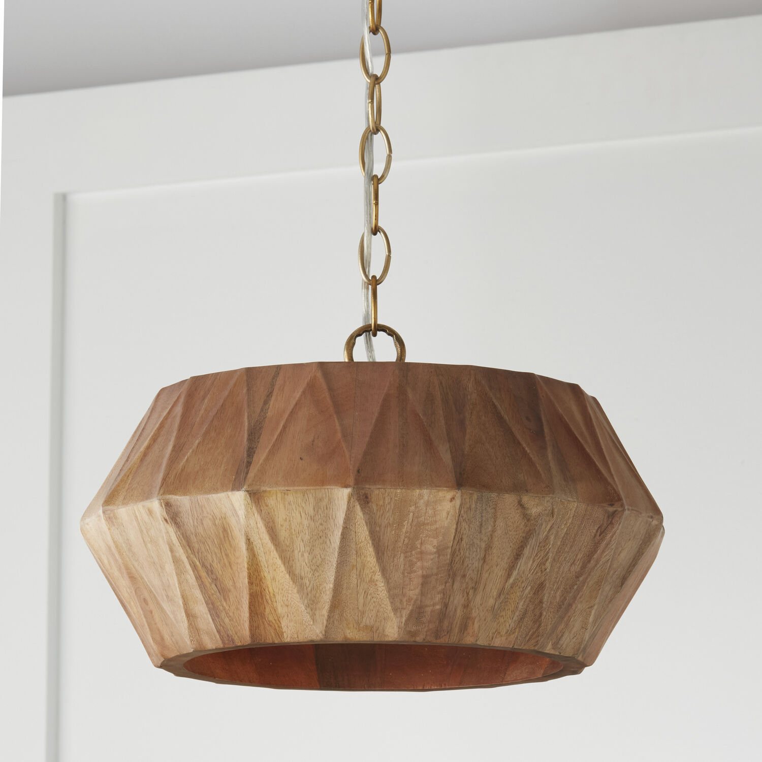 Nadeau 1 Light 15 inch Light Wood and Patinaed Brass Semi-Flush Ceiling Light, Convertible Dual Mount