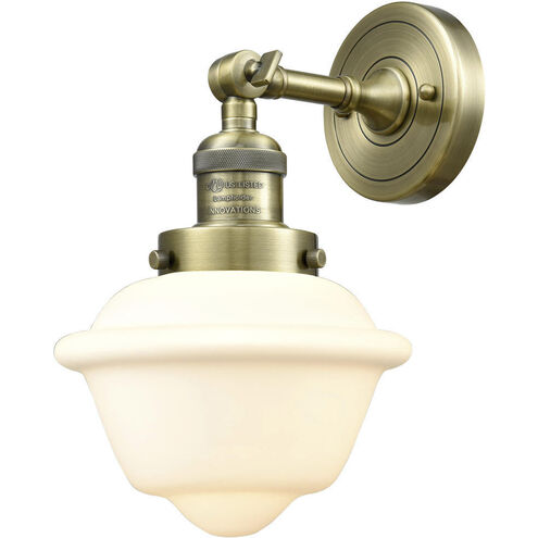 Franklin Restoration Small Oxford LED 7.5 inch Antique Brass Sconce Wall Light in Matte White Glass, Franklin Restoration