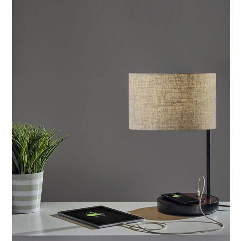 Oliver 20 inch 100.00 watt Matte Black and Walnut Poplar Wood Table Lamp Portable Light, with AdessoCharge Wireless Charging Pad and USB Port 