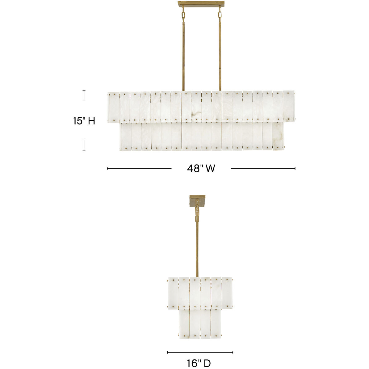 Simone LED 48 inch Burnished Gold Chandelier Ceiling Light in Alabaster, Linear & Oval