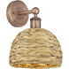 Edison Woven Rattan Armed Sconce Wall Light in Antique Copper