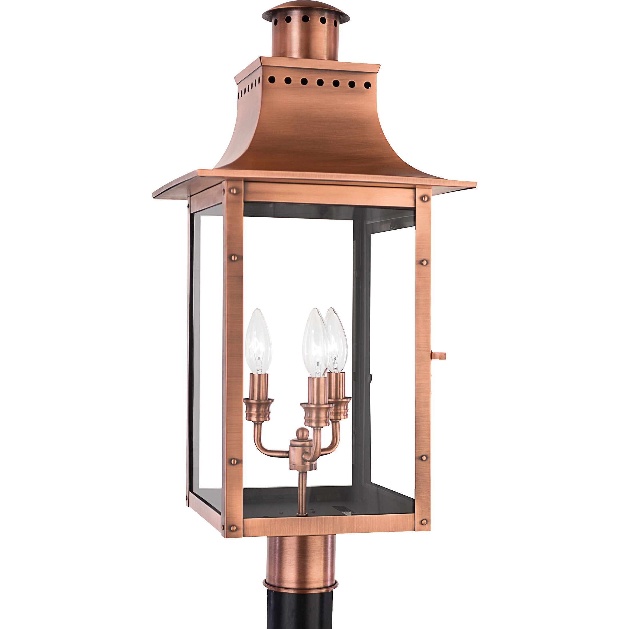 Quoizel Lighting Chalmers 3 Light Outdoor Post Lantern in Aged Copper CM9012AC