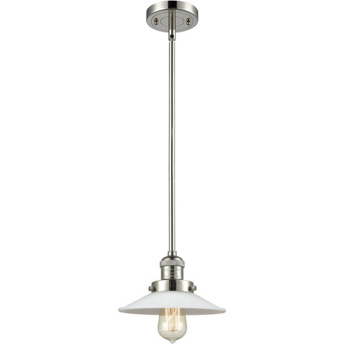 Franklin Restoration Halophane LED 8.5 inch Polished Nickel Mini Pendant Ceiling Light in Matte White Halophane Glass, Franklin Restoration