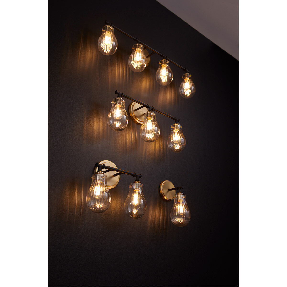 Fort Worth 3 Light 23 inch Noir with Aged Brass Bath Vanity Wall Light