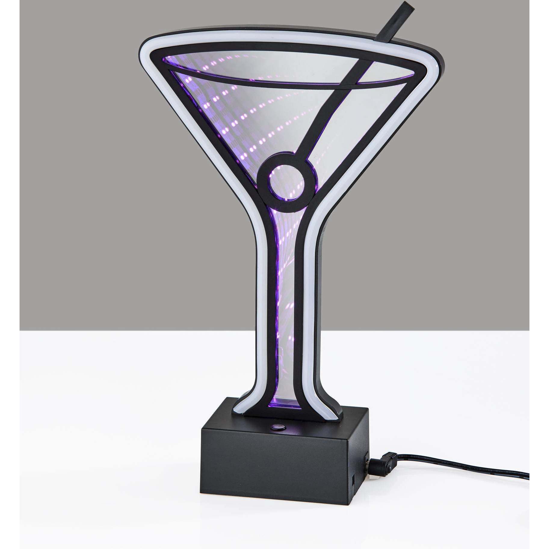 Infinity Neon 10 inch 1 watt Black Table/Wall Lamp Portable Light, Martini Glass, Simplee Adesso