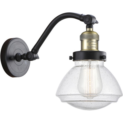 Franklin Restoration Olean LED 7 inch Black Antique Brass Sconce Wall Light in Seedy Glass, Franklin Restoration