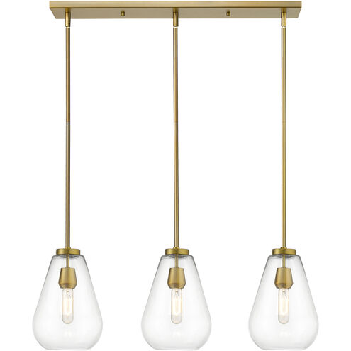 Ayra 3 Light 36 inch Olde Brass Linear Chandelier Ceiling Light