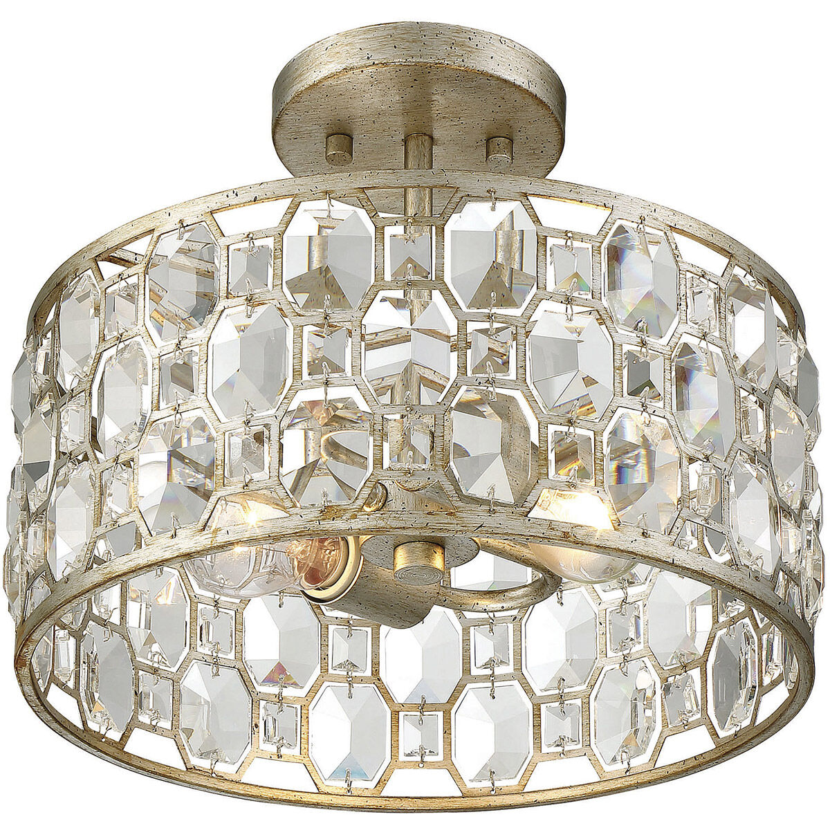 Shabby Chic 2 Light 13 inch Silver Gold Semi-Flush Ceiling Light