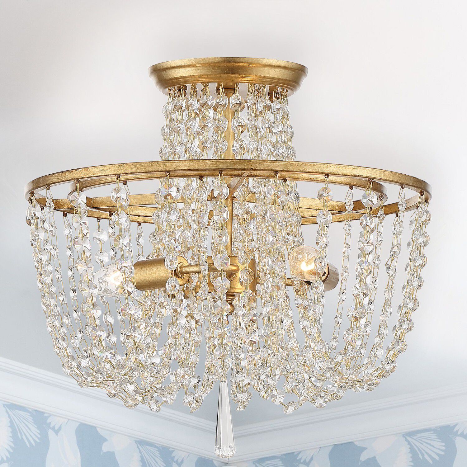 Arcadia 3 Light 15 inch Antique Gold Semi Flush Ceiling Light