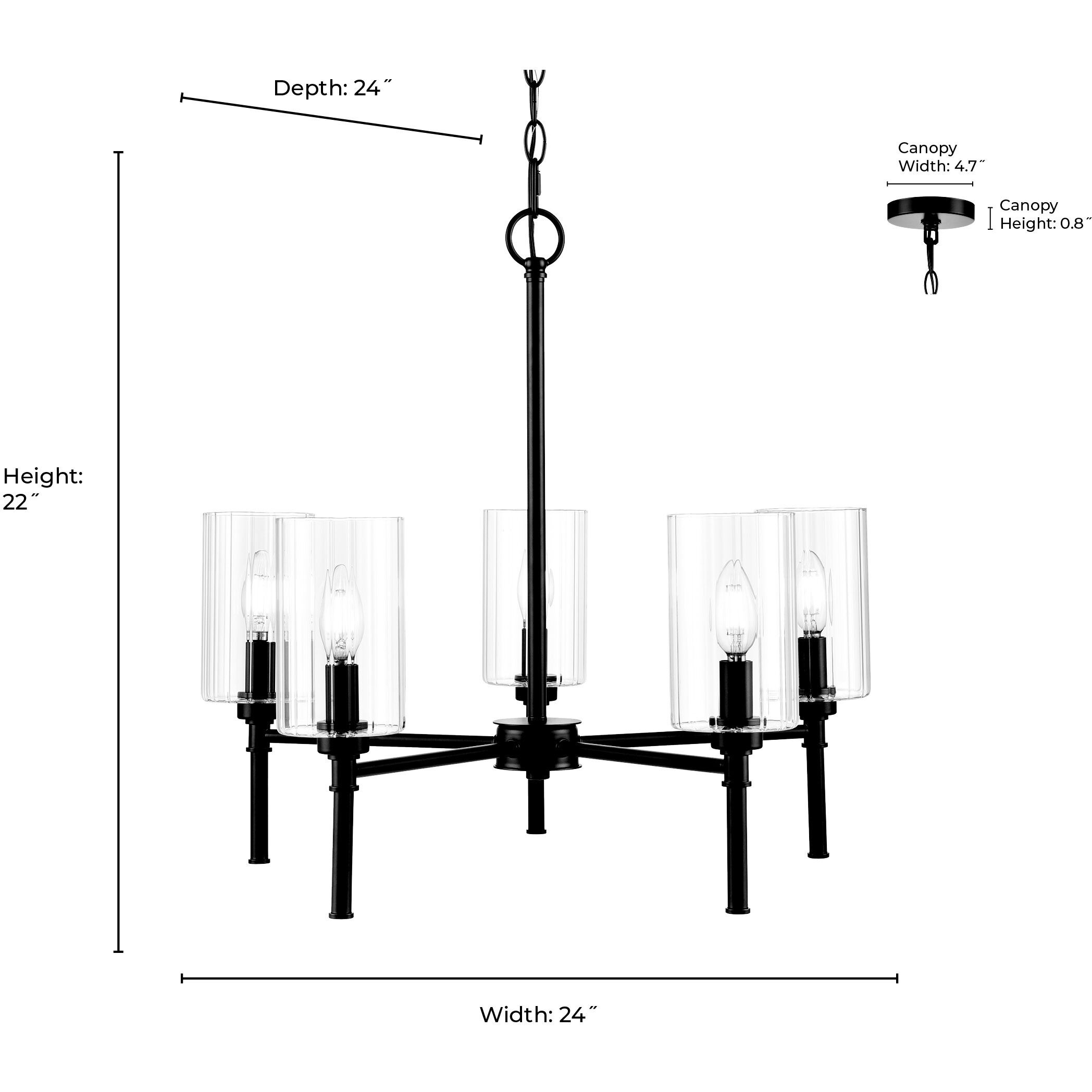 Chastine 5 Light 24 inch Matte Black Chandelier Ceiling Light