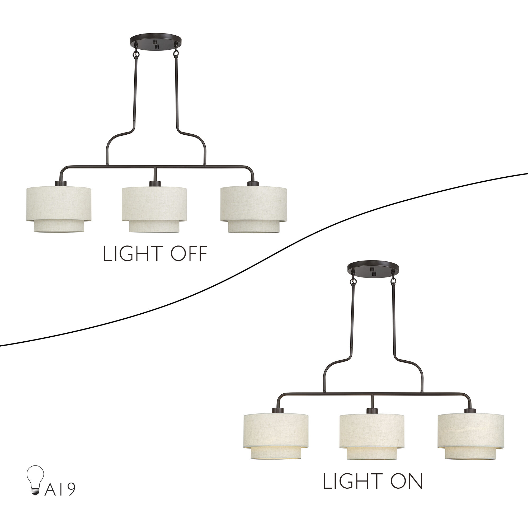 Manorwood 3 Light 48 inch English Bronze Linear Chandelier Ceiling Light, Extra Large