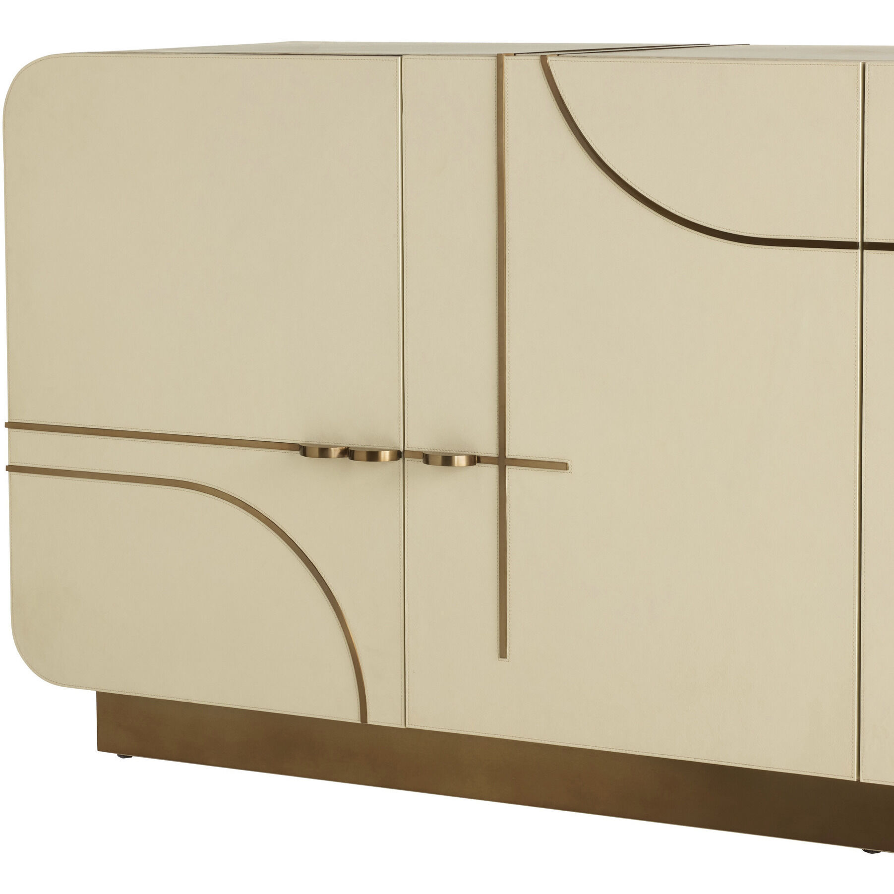 Montevito 84.5 inch Ivory and Antique Brass with Satin Walnut Credenza