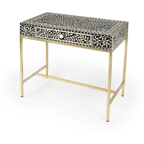 Perilla Bone Inlay Writing Desk in Black and White,Gold