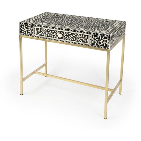 Perilla  Bone Inlay Writing Desk in Black and White,Gold