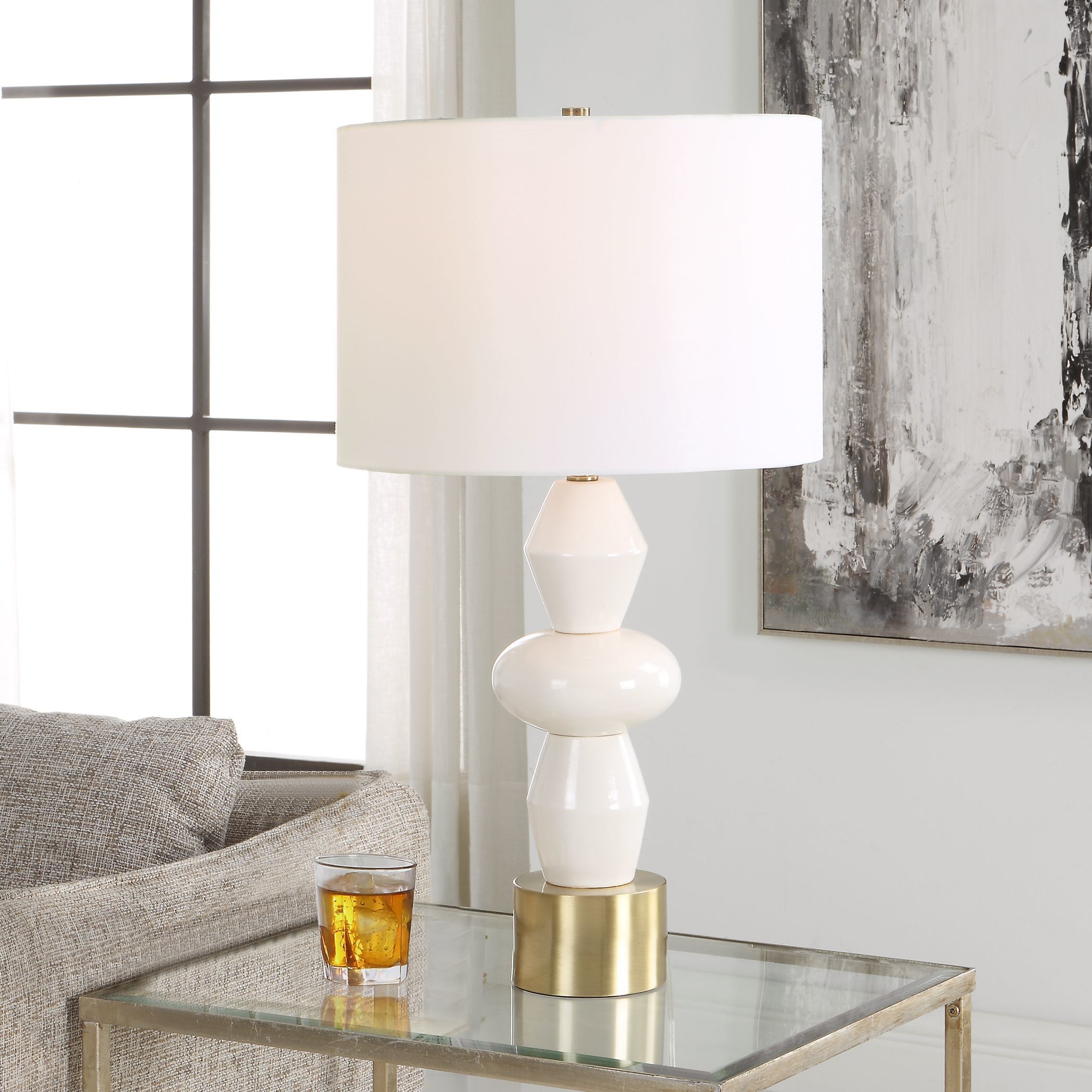 Architect 29.25 inch 150 watt Ivory Gloss Glaze and Antique Brushed Brass Table Lamp Portable Light