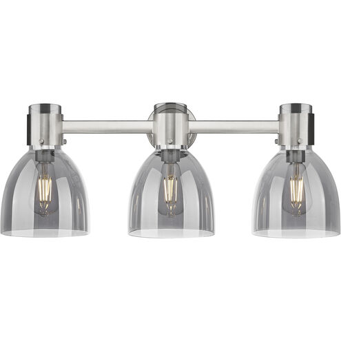 Downtown Urban Lawton Bell 3 Light 24 inch Satin Nickel Bath Vanity Light Wall Light in Light Smoke Glass