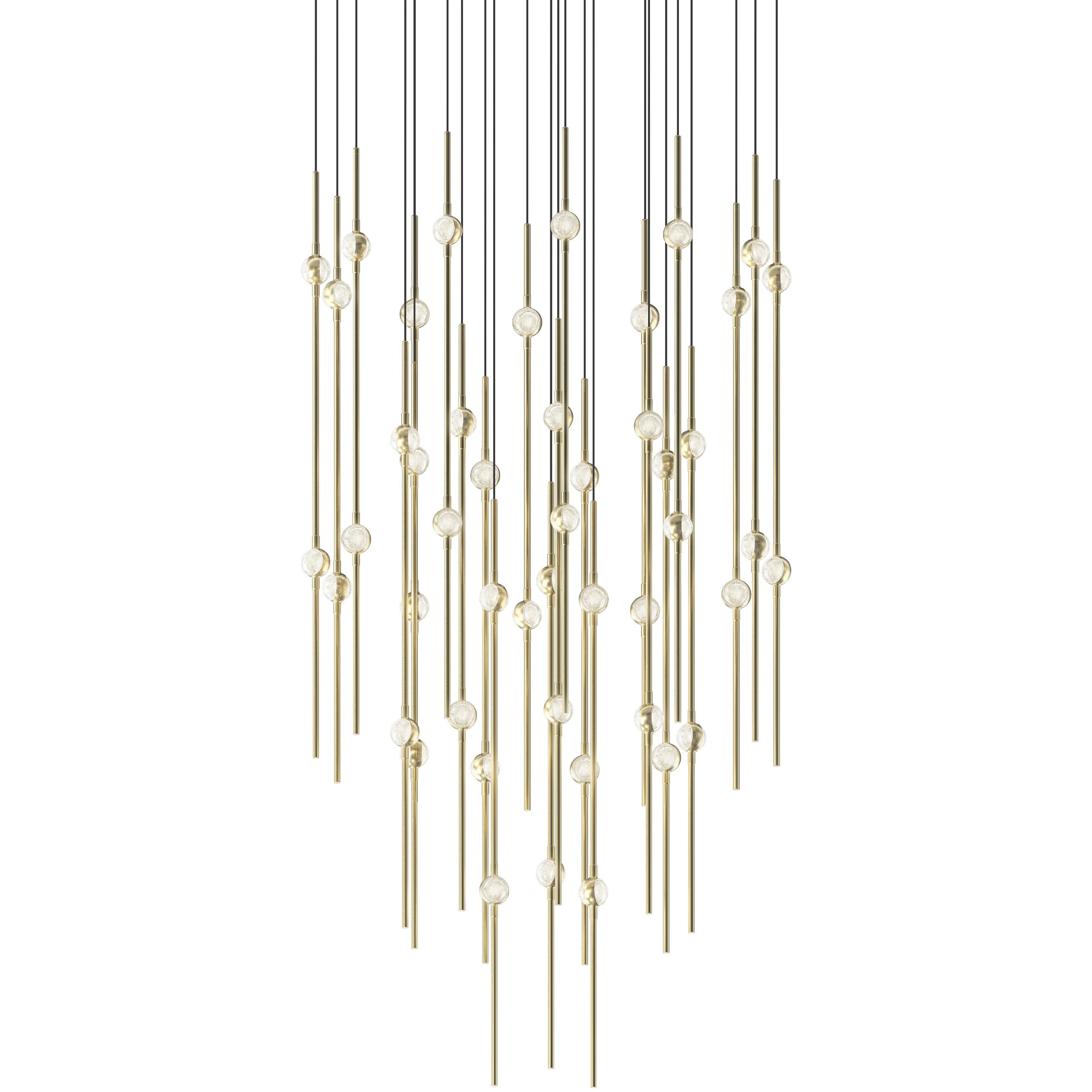 Constellation Aries LED 24.75 inch Satin Brass Pendant Ceiling Light in 3000K, Clear Faceted Acrylic, 10 FT. Cord