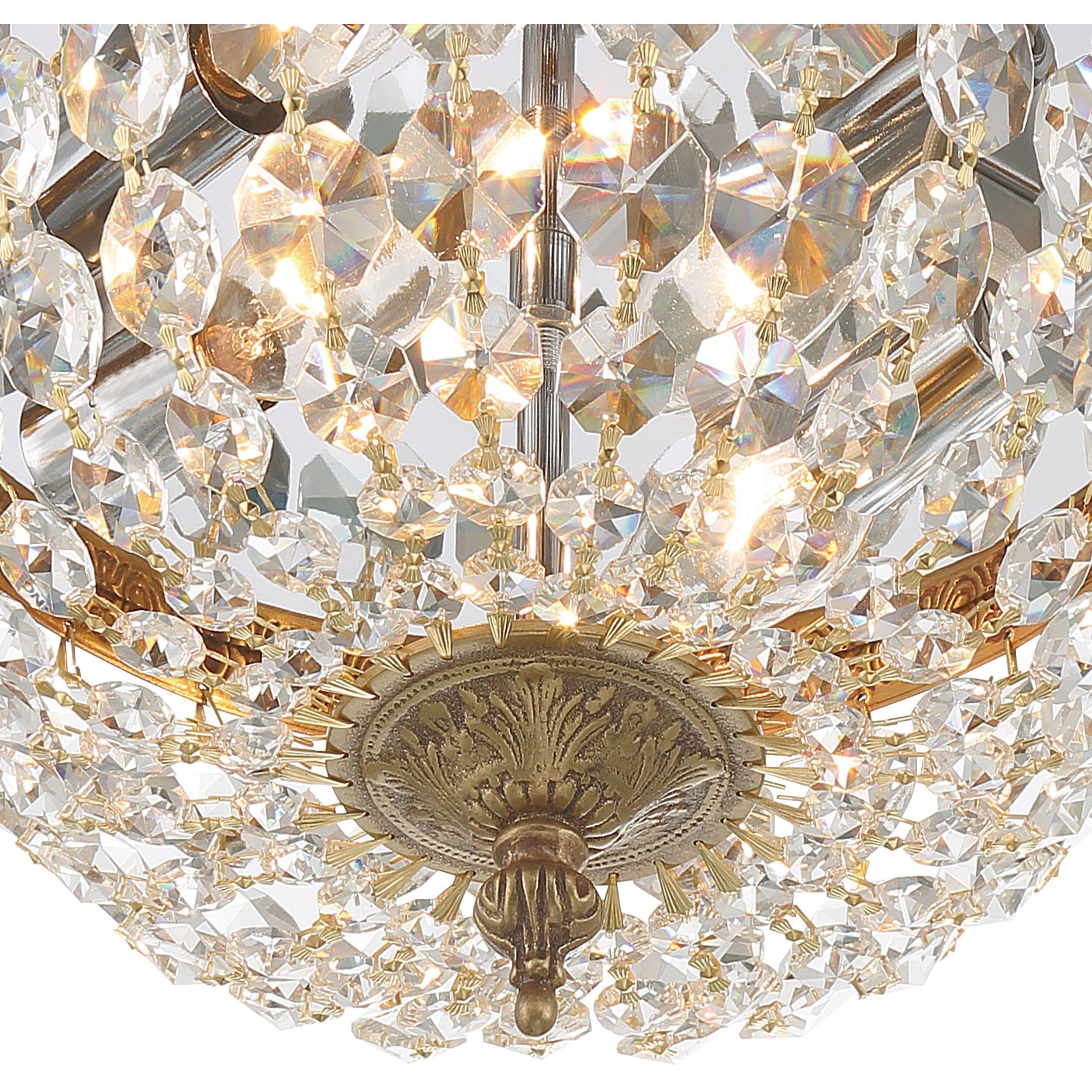 Waltham 2 Light 10 inch Olde Brass Flush Ceiling Light in Clear Italian