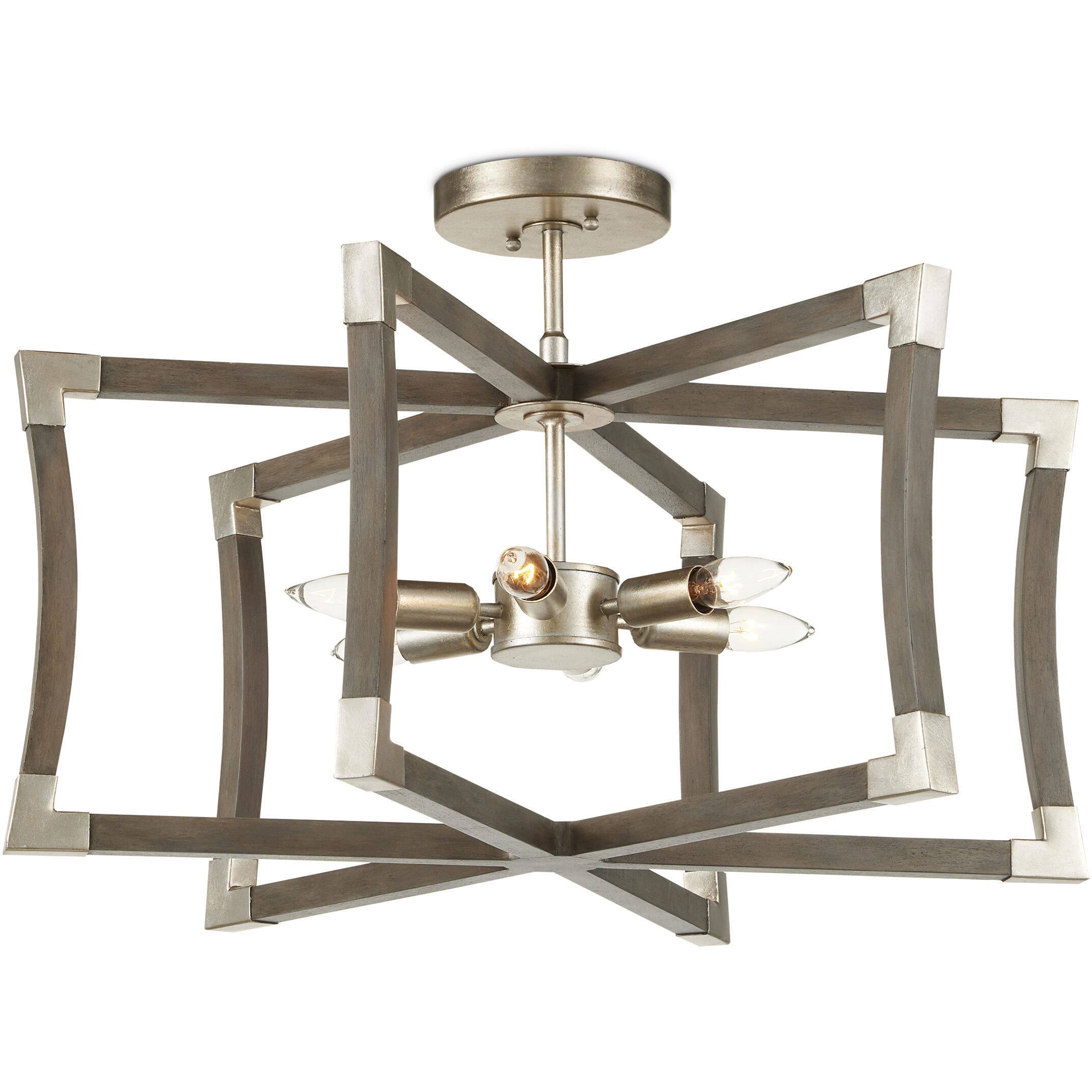 Bastian 6 Light 27 inch Chateau Gray and Contemporary Silver Leaf Lantern Chandelier Ceiling Light, Small