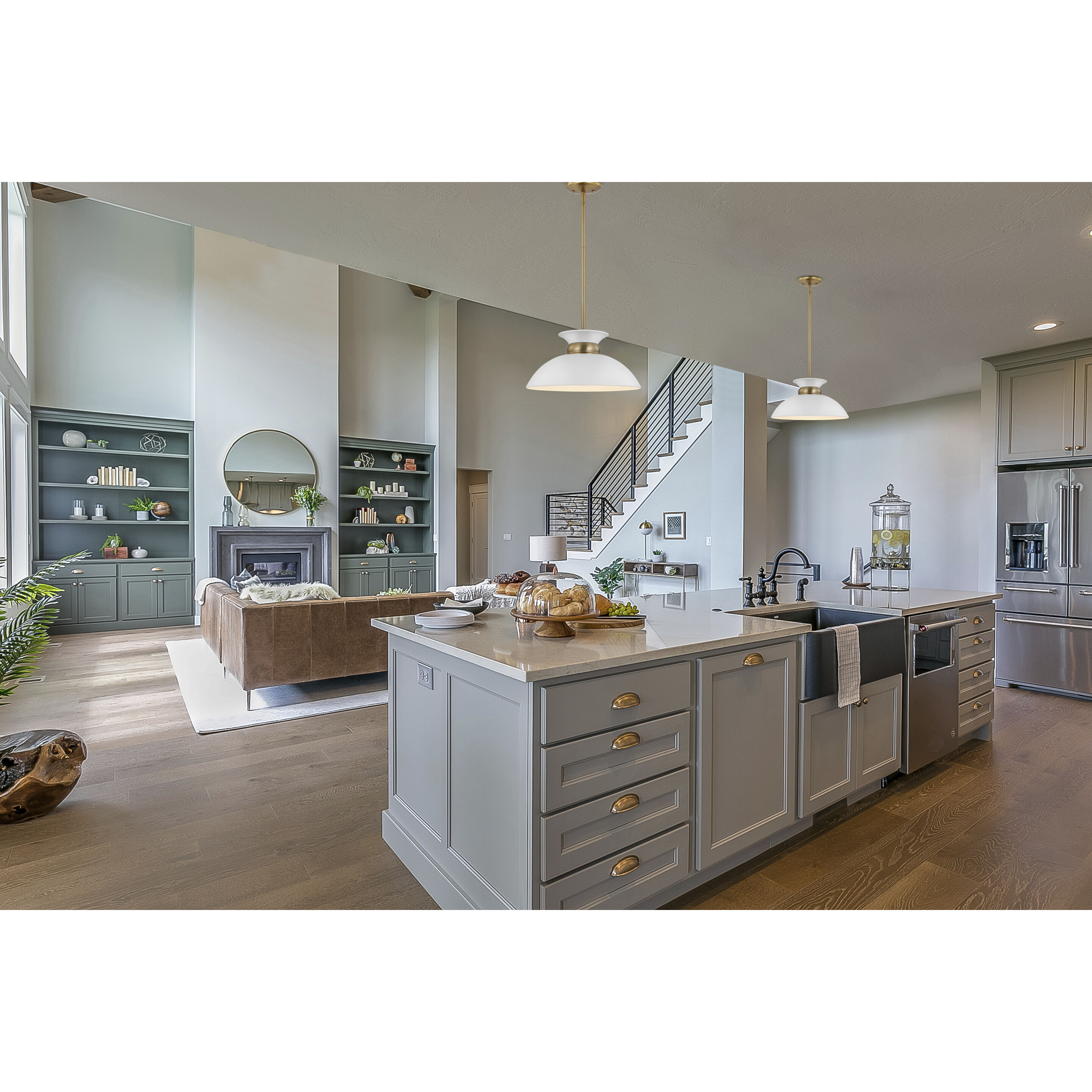 Perkins 1 Light 15 inch Matte White/Burnished Brass Pendant Ceiling Light