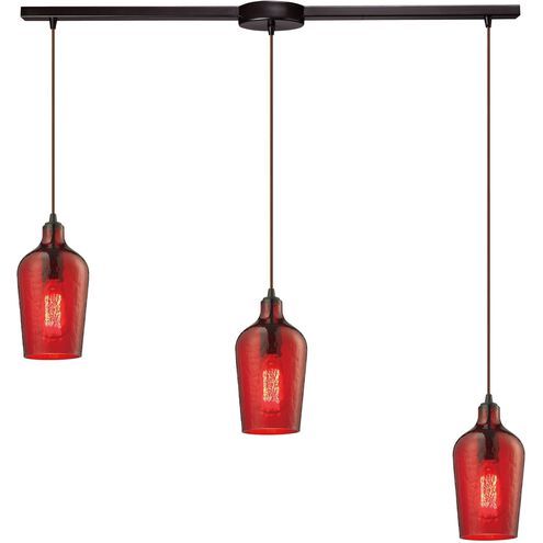 Hammered Glass Linear Mini Pendant Ceiling Light in Hammered Red Glass