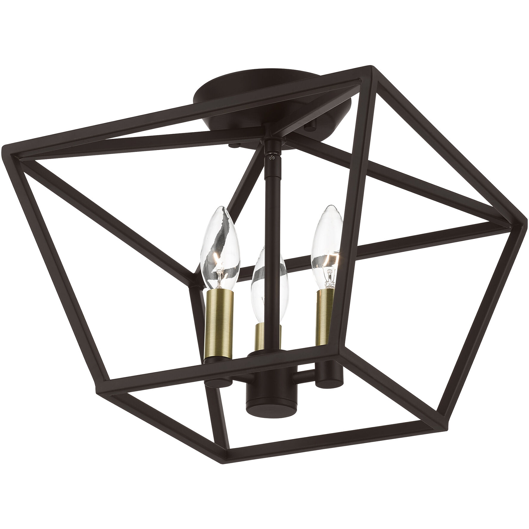 Devone 3 Light 13 inch Bronze with Antique Brass Accents Semi-Flush Ceiling Light, Square