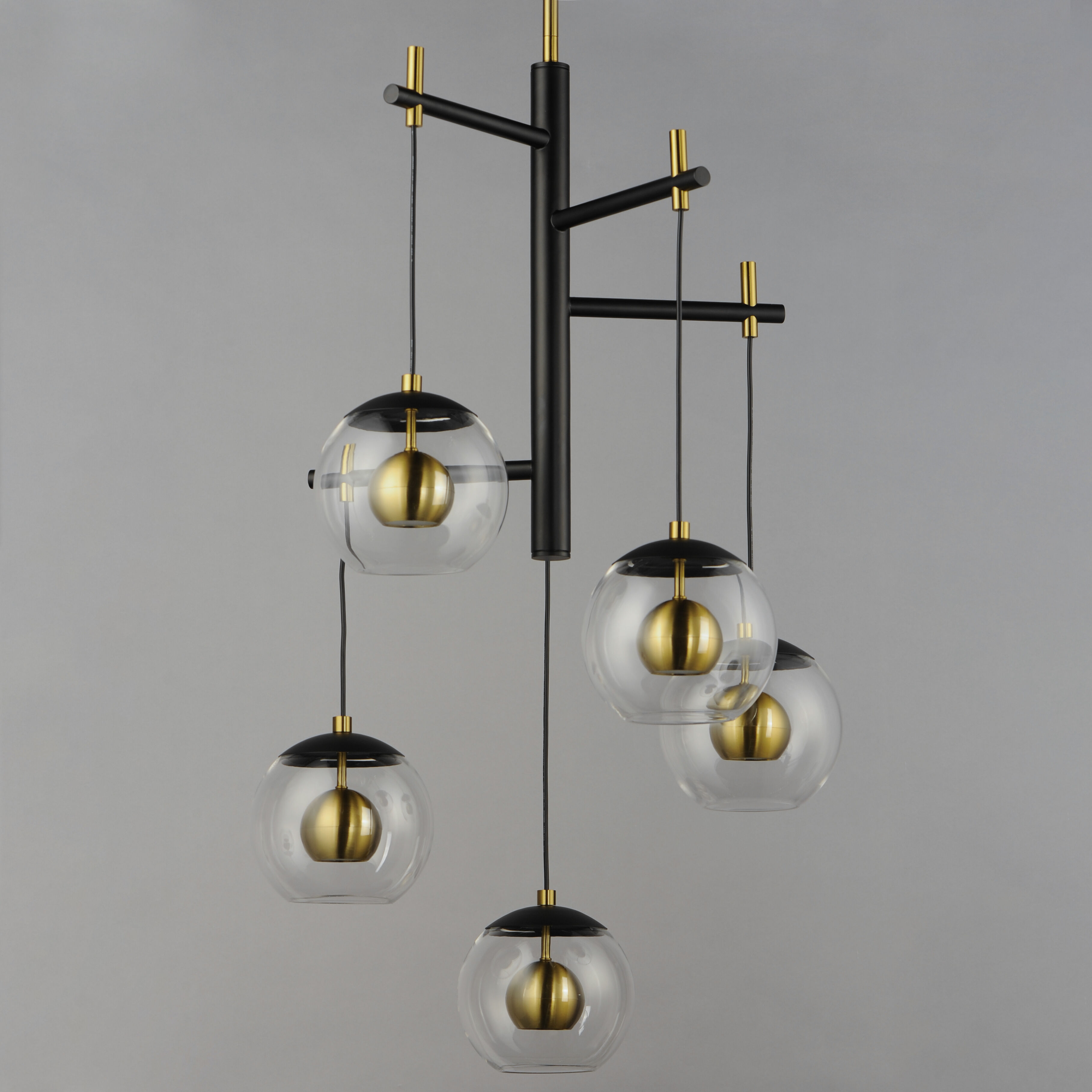 Nucleus LED 28 inch Black and Natural Aged Brass Multi-Light Pendant Ceiling Light