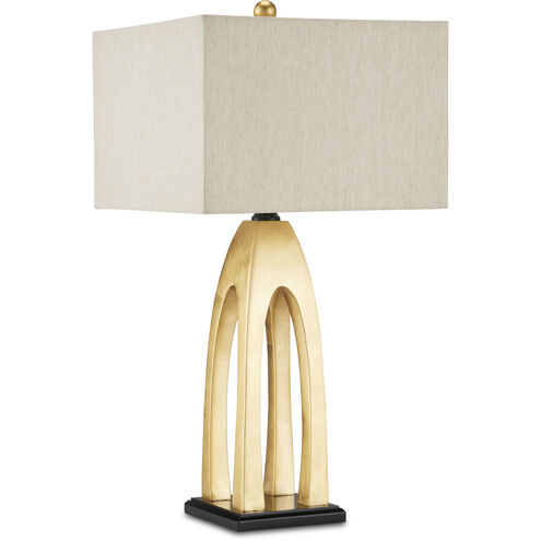 Archway 31.5 inch 150 watt Contemporary Gold Leaf and Black Table Lamp Portable Light