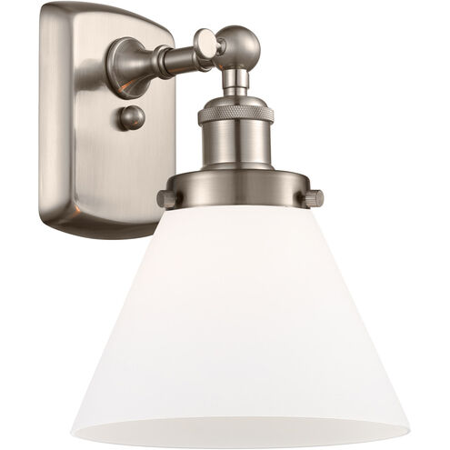 Ballston Large Cone 1 Light 8 inch Brushed Satin Nickel Sconce Wall Light in Matte White Glass, Ballston