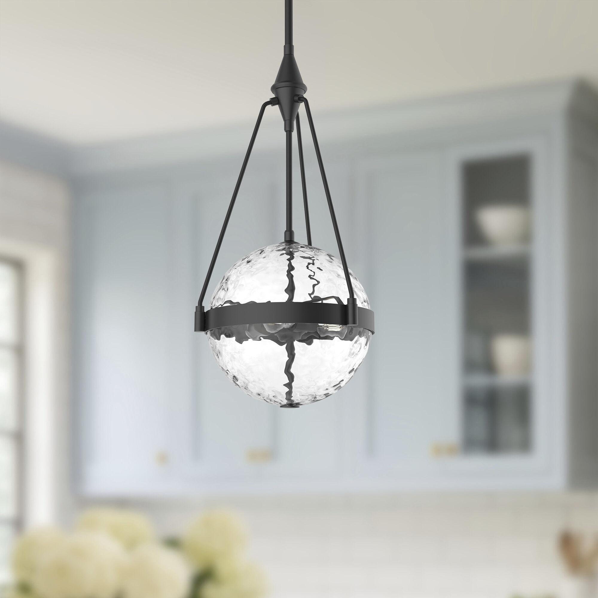 Alora Mood Harmony Pendant Ceiling Light in Matte Black, Clear Water Glass