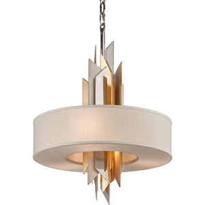 Modernist 4 Light 20 inch Polished Stainless with Silver and Gold Leaf Pendant Ceiling Light