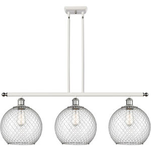 Ballston Large Farmhouse Chicken Wire 3 Light 36 inch White and Polished Chrome Island Light Ceiling Light in Clear Glass with Nickel Wire, Ballston