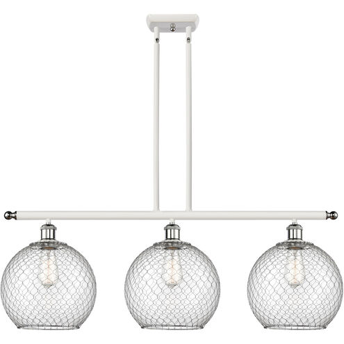 Ballston Large Farmhouse Chicken Wire LED 36 inch White and Polished Chrome Island Light Ceiling Light in Clear Glass with Nickel Wire, Ballston