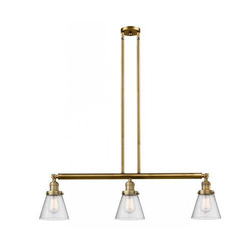 Franklin Restoration Small Cone 3 Light 39 inch Brushed Brass Island Light Ceiling Light in Seedy Glass, Franklin Restoration