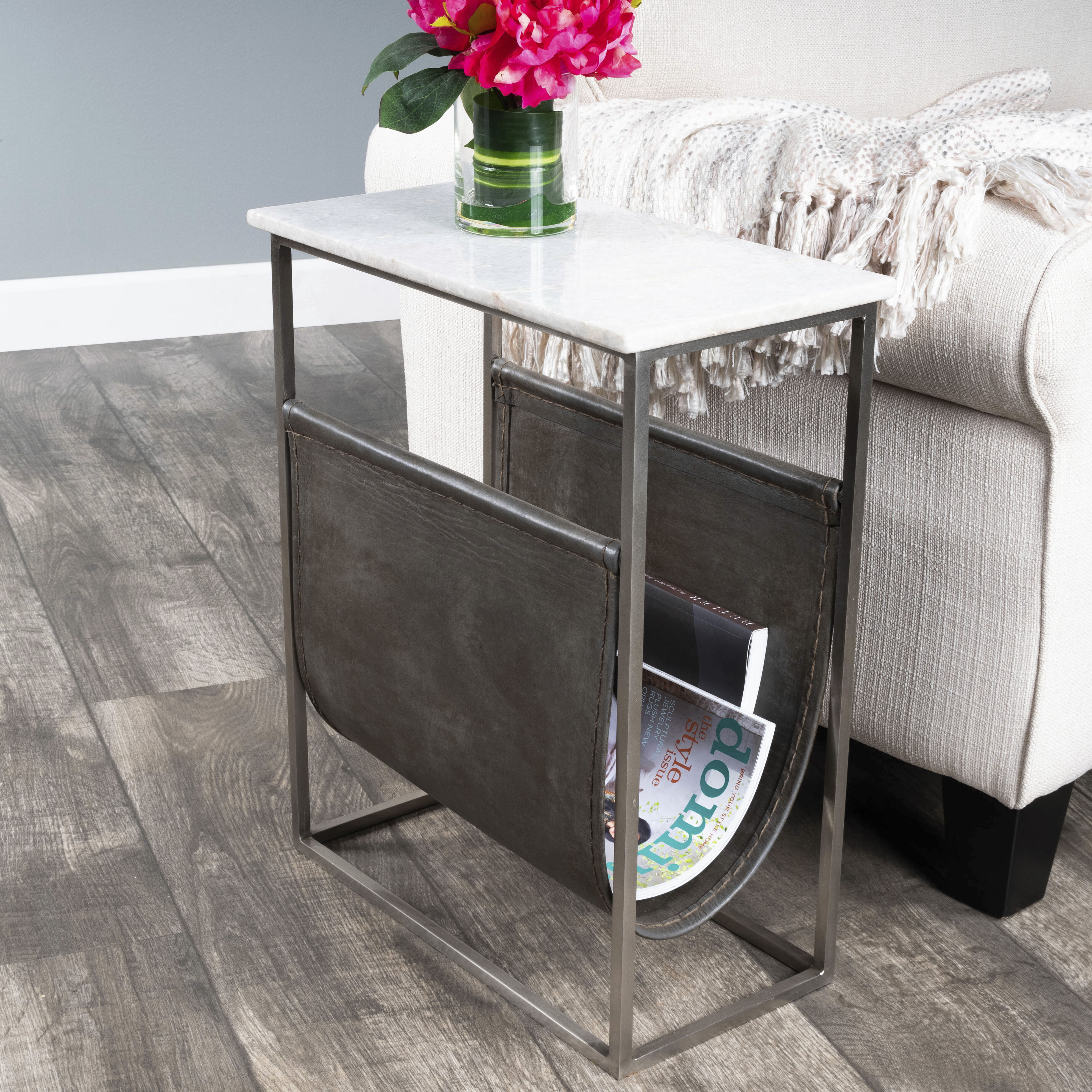 Koler Marble & Leather End or Side Table