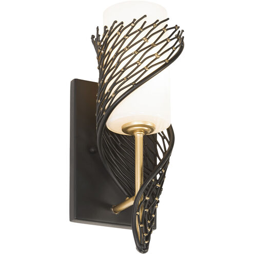 Flow Sconce Wall Light in Left, Matte Black/French Gold, Left