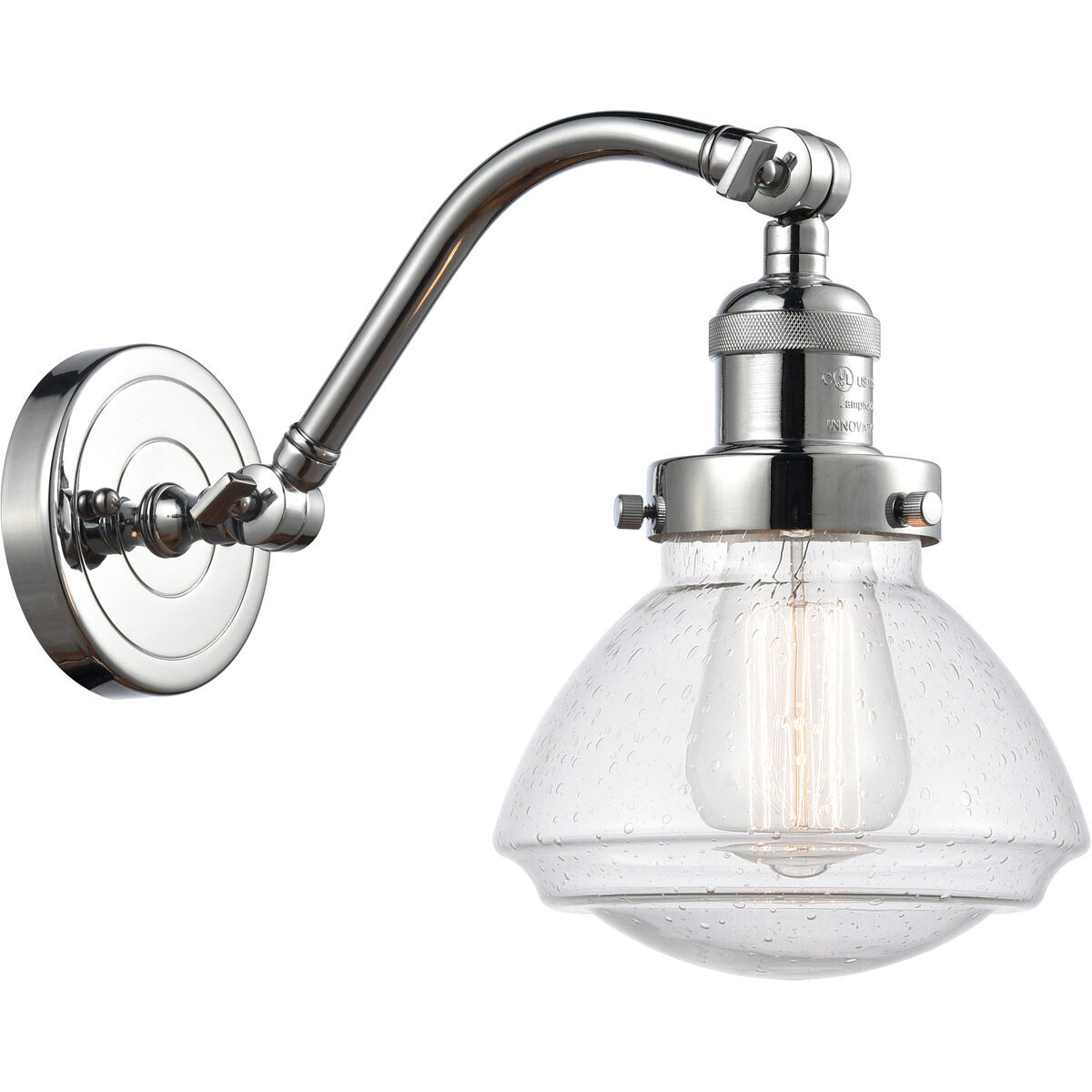 Franklin Restoration Olean LED 7 inch Polished Chrome Sconce Wall Light in Seedy Glass, Franklin Restoration