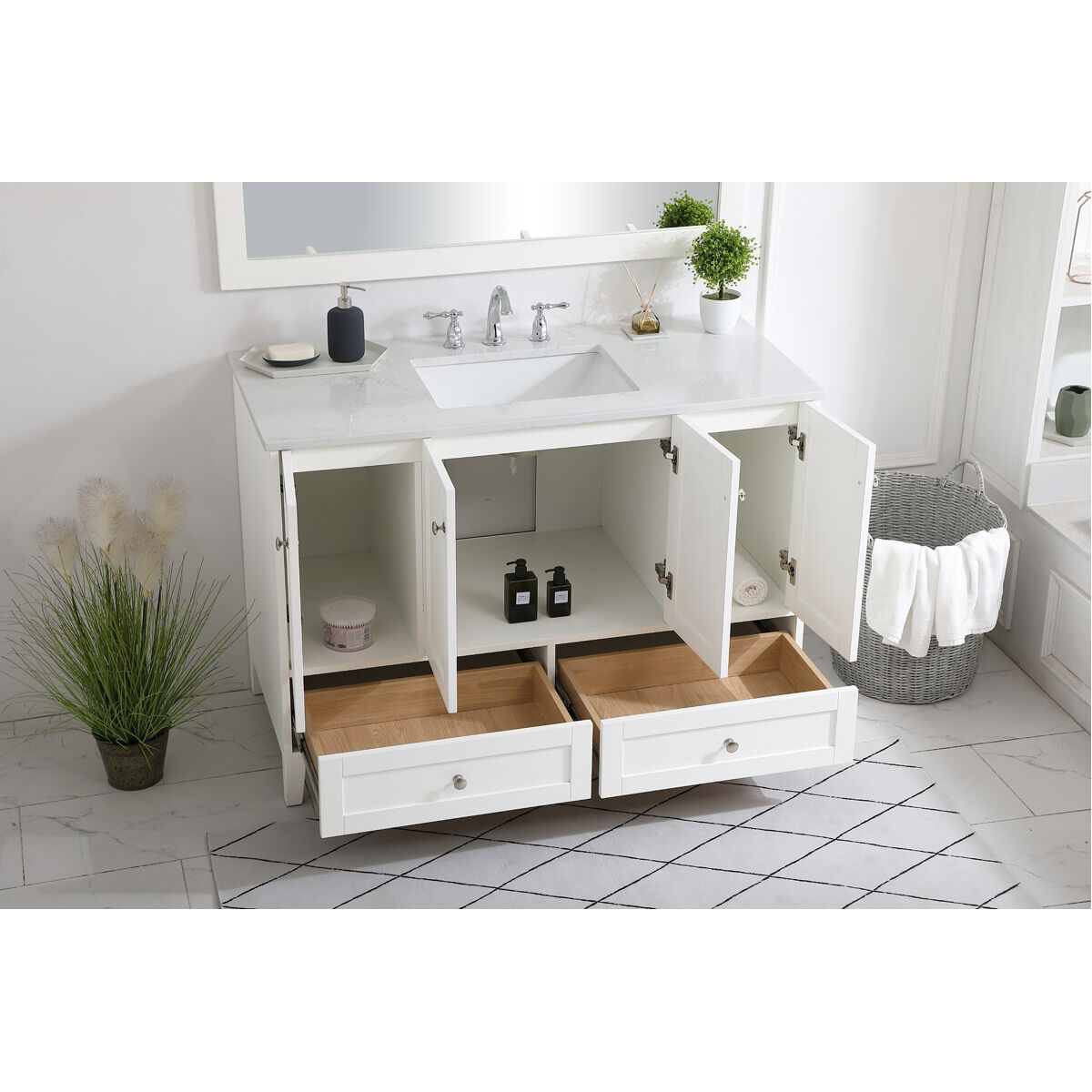 Sommerville 48 X 22 X 34 inch White and Brushed Nickel with Calacatta Quartz Vanity Sink Set