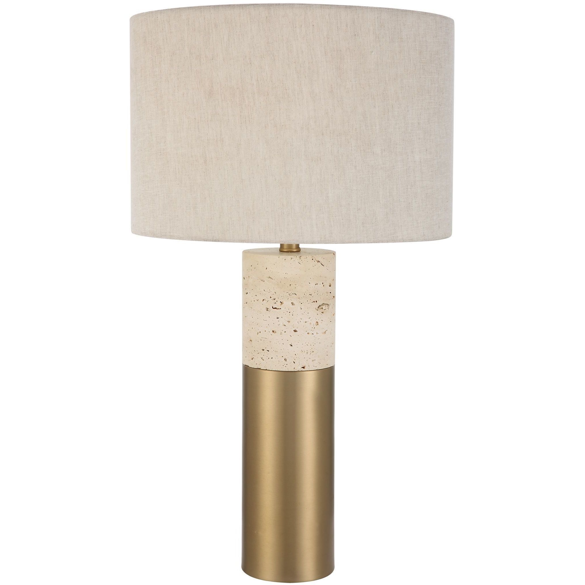Gravitas 27.5 inch 150 watt Plated Brushed Brass with Porous Ivory Stone Table Lamp Portable Light